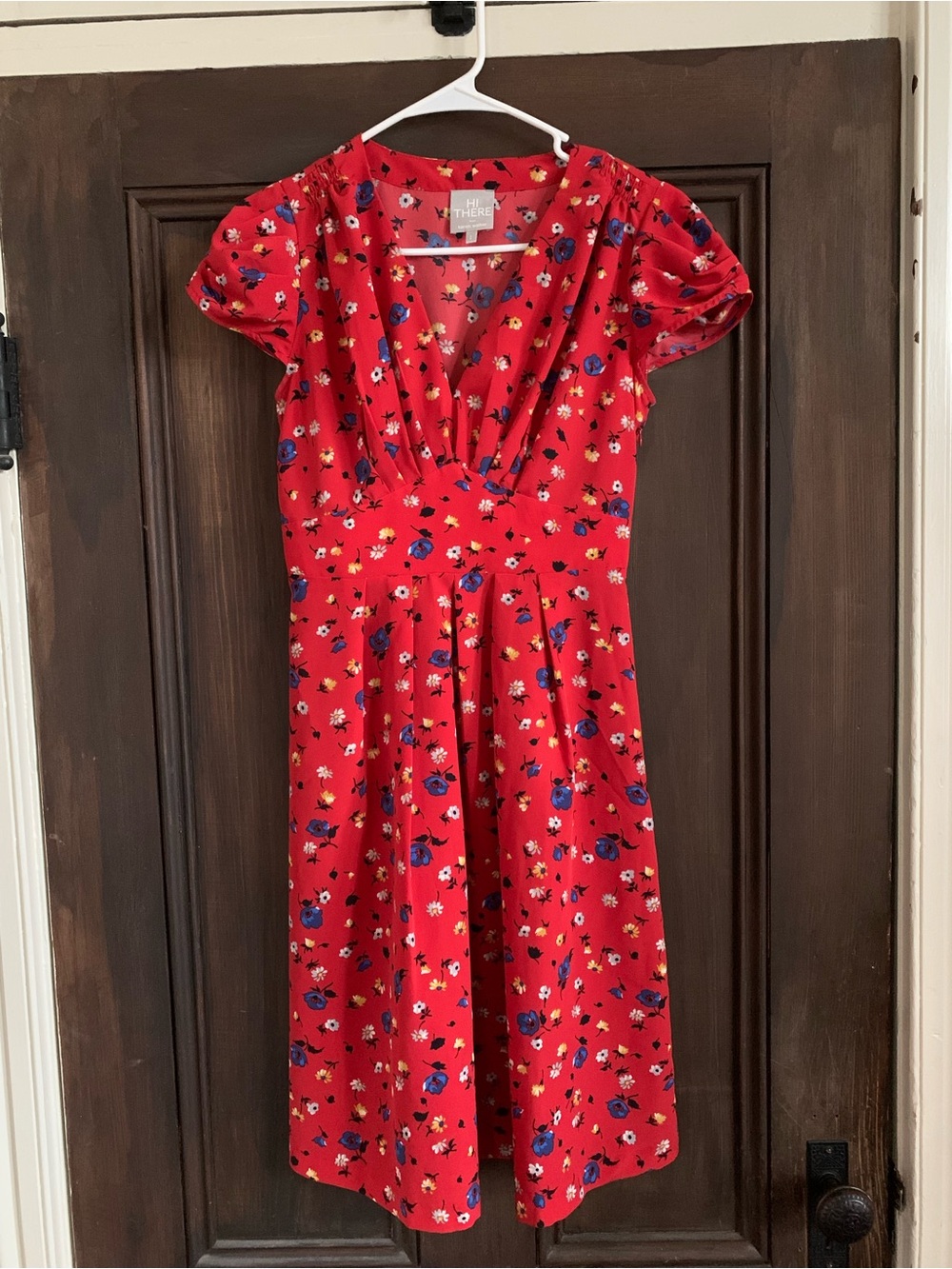 Karen Walker Red Floral V‑Neck Midi Dress